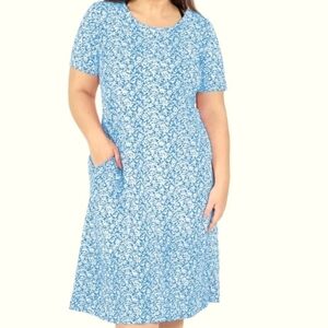 EUC LA CERA Short Sleeve Cotton Knit Floral A-Line Dress Size L